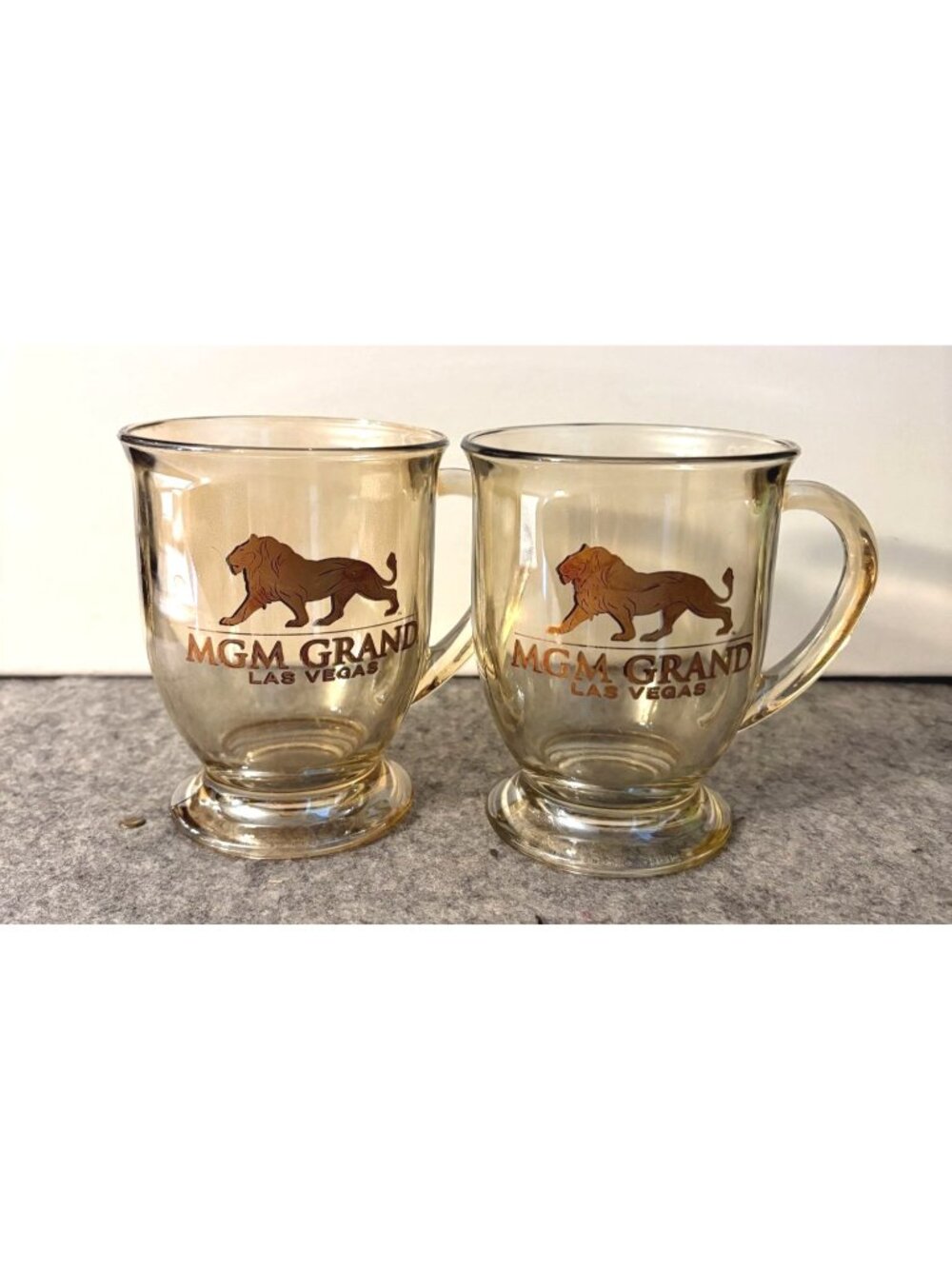 Anchor Hocking MGM Grand Gold Tint Coffee Mug w/Lion Motif 5" Tall  # 3379